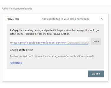 The meta tag in google search console