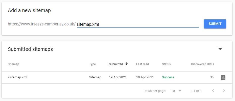 Adding your sitemap via search console