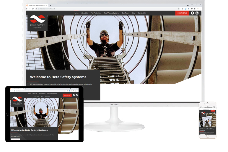 The Beta Safety website shown on different screen sizes